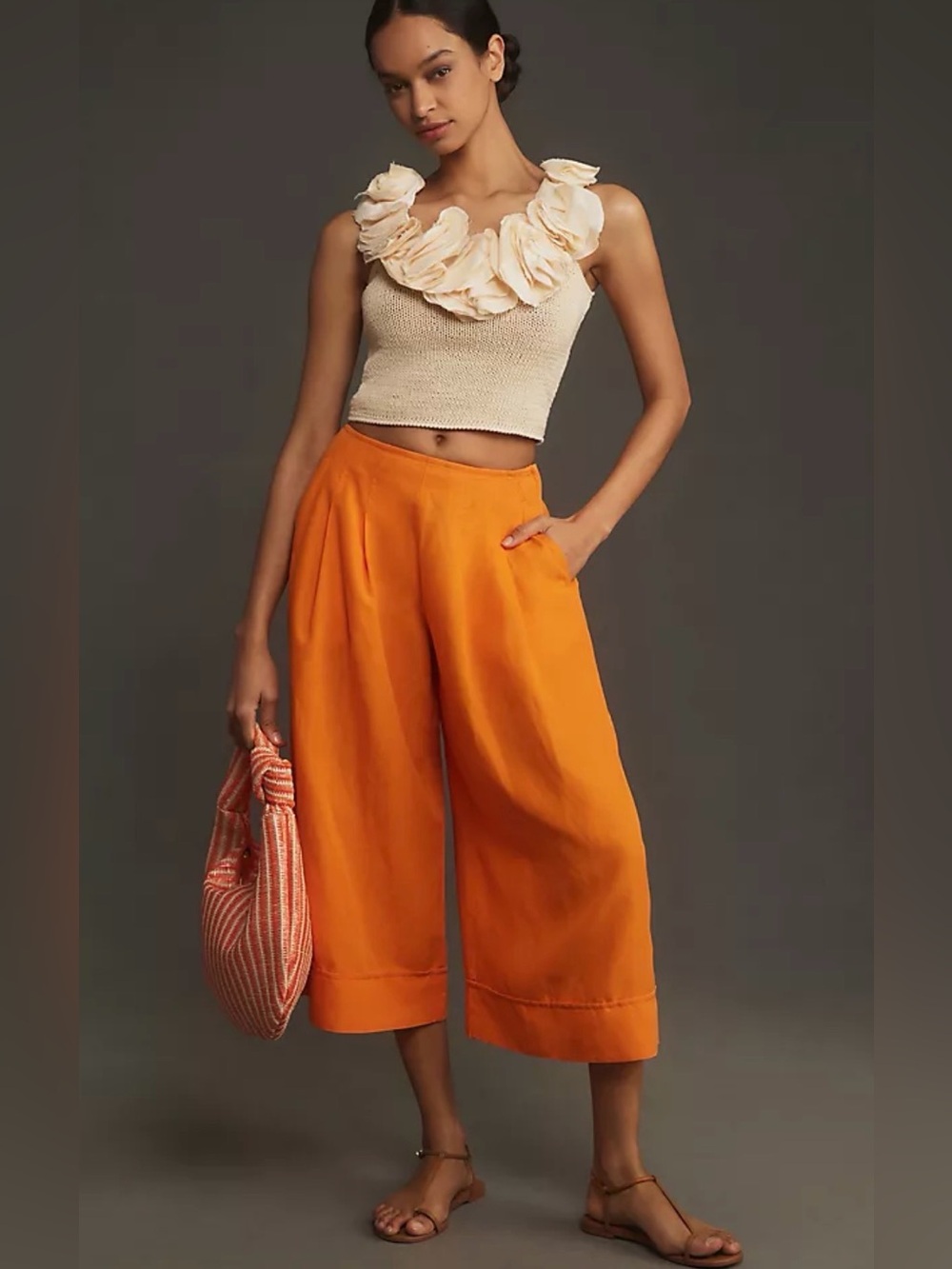 NWT Maeve Anthropologie Linen Wide Leg Pleated Front Culottes Size